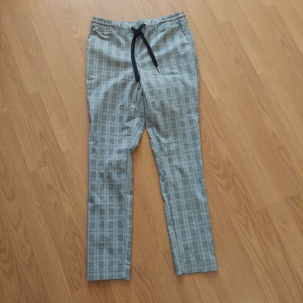 Women's Black And White Plaid Pull-on Skinny Ankle Pants Drawstring Sz XS